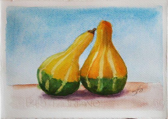 Pumpkins  / Original Painting / color harmony of watercolor / a gift for you