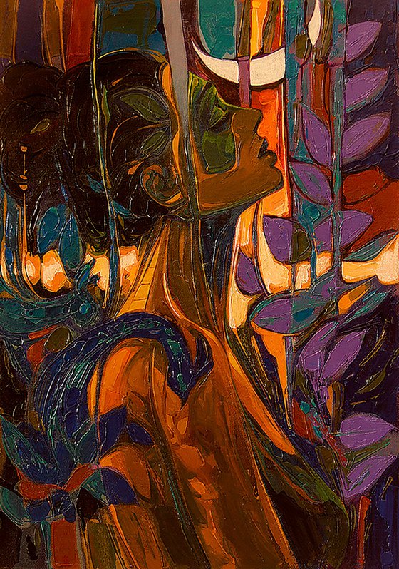 woman and moon painting