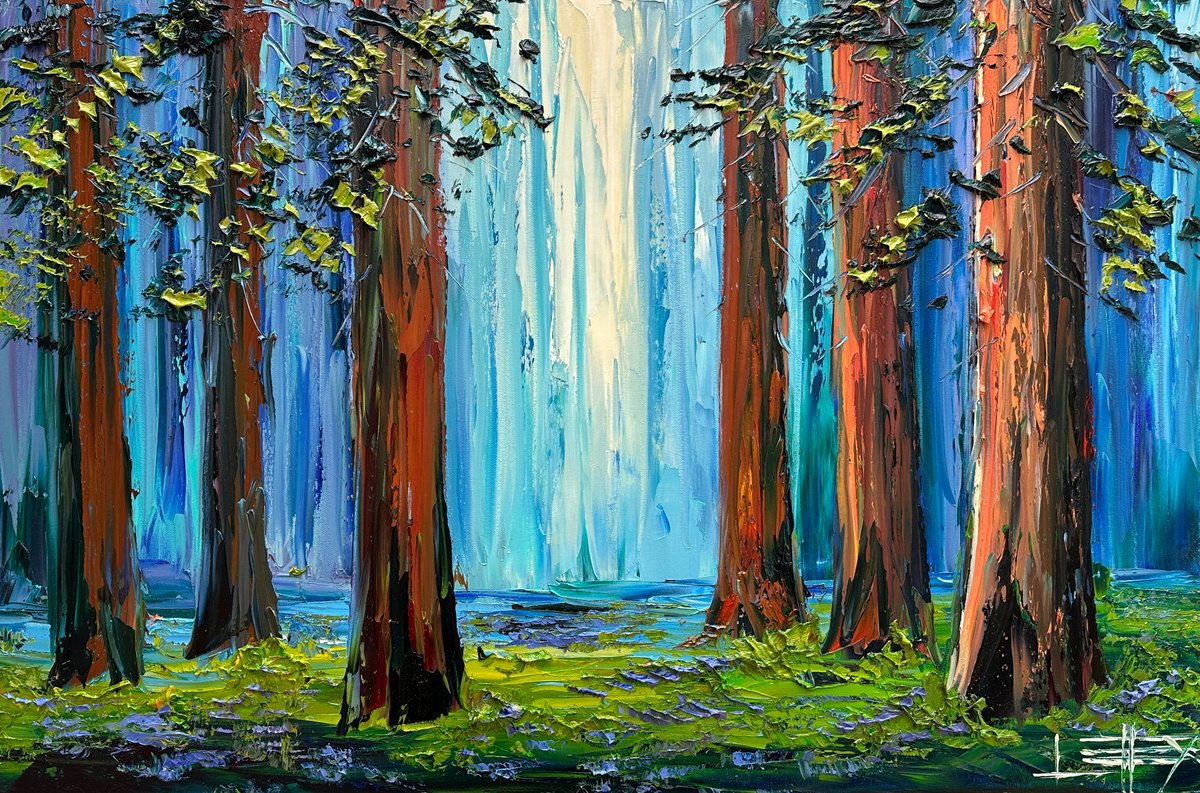 Impressionistic Landscape Oil Painting By Lisa Elley, 36 X 24", Cathedral Light, Original Artwork
