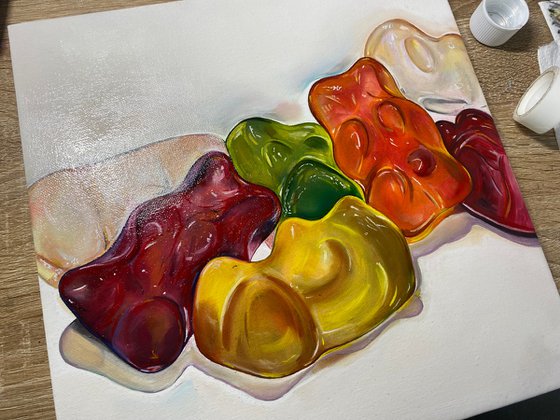 Gummy bear fun oil painting