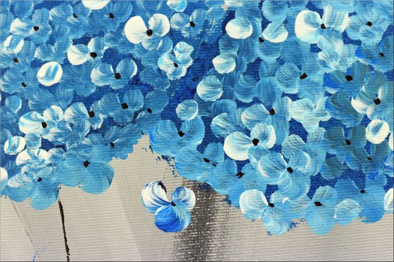 Blue Hydrangea - Abstract acrylic painting, Abstract Flowers