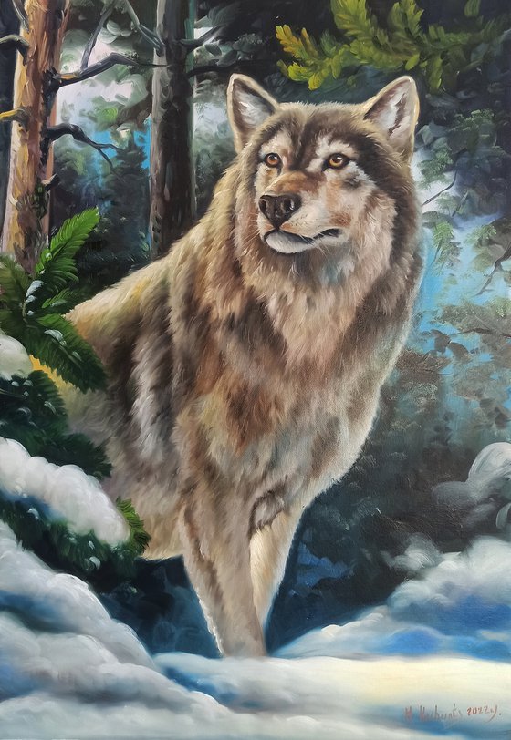 The wolf (70x50cm, oil painting, ready to hang)