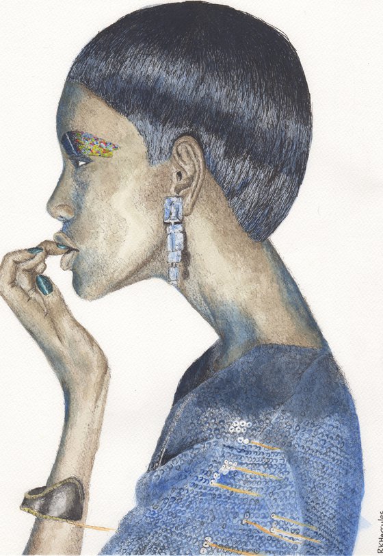 contemporary female fashion illustration portrait of black woman