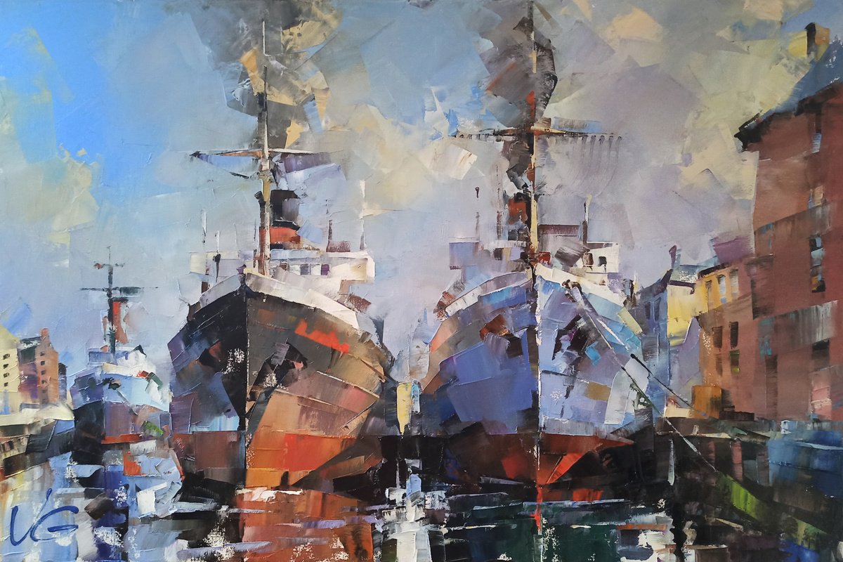 Impressionistic Landscape Oil Painting By Volodymyr Glukhomanyuk, 35 X 24", Frosty Morning, Original Artwork