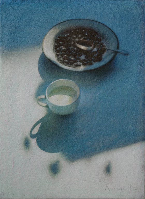 A Mug of Milk and Blueberries