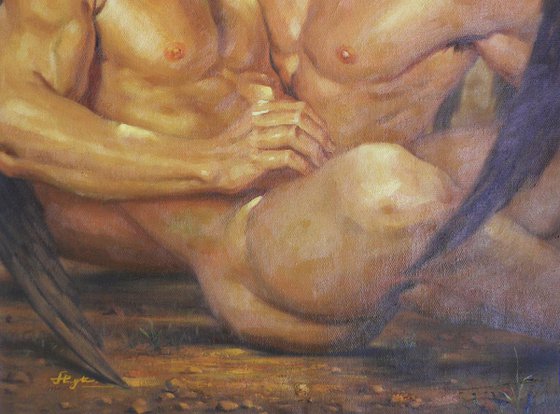 Oil painting male nude on linen #17131