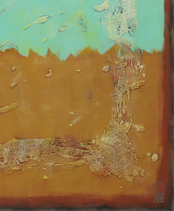 Sand & Turquoise Square Painting - Abstract Art - Ronald Hunter - 17J