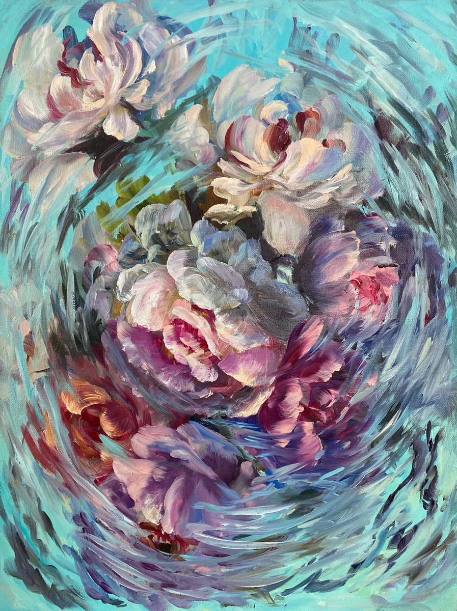 Flower swirl. Abstract painting with flowers by Larisa Batenkova