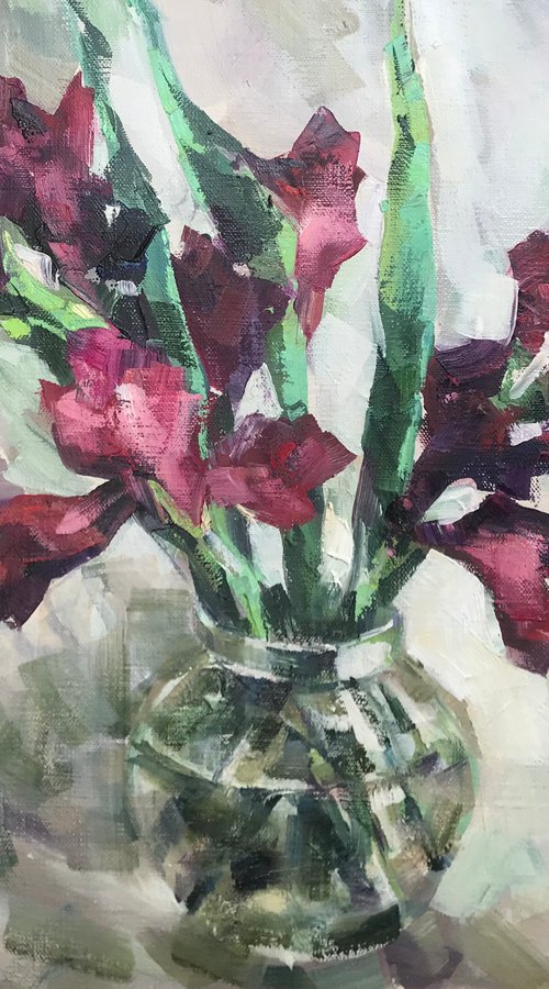 Gladiolus.. one of a kind, handmade artwork, original painting. by Galina Poloz