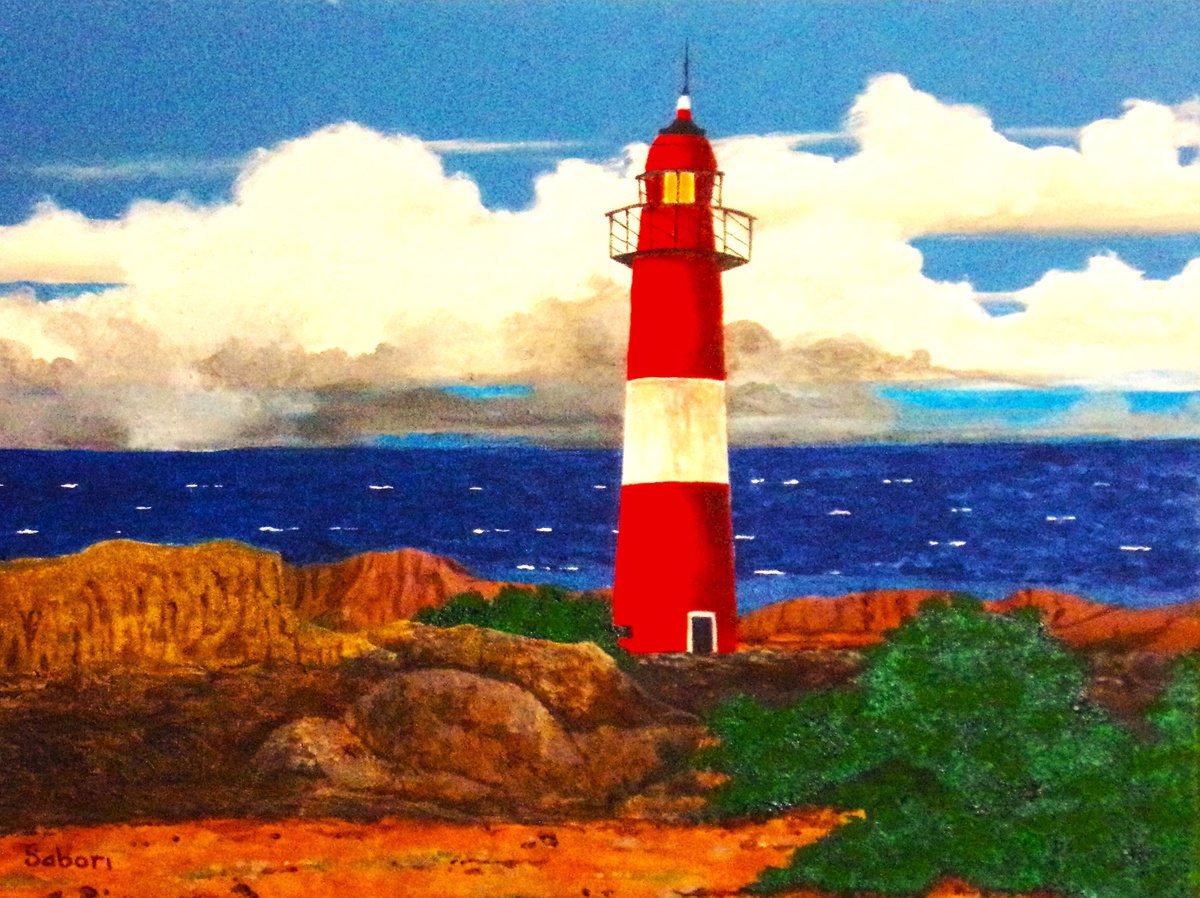 Impressionistic Landscape Acrylic Painting By Andrew Sabori, 24 X 18, The Lighthouse, Original Artwork