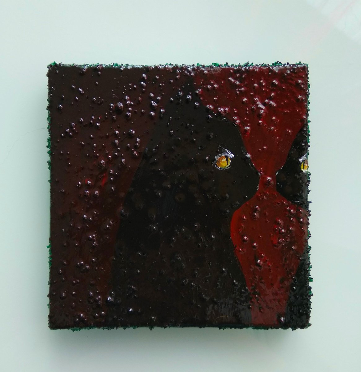 Surrealistic Animal Acrylic Painting By Marya, 6 X 6", "Cat Looking In To The Mirror", Original Artwork