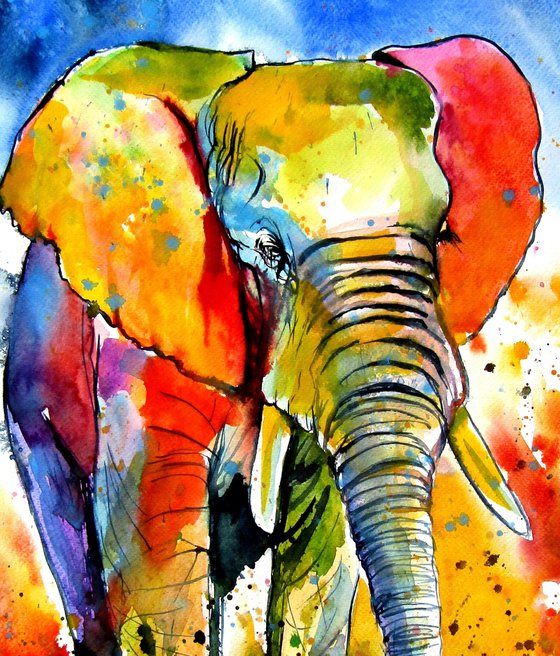 Colorful elephant on the field