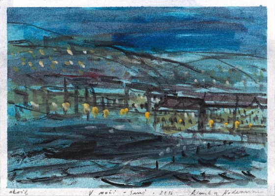 V noči / In the Night – Senj, August 2016, acrylic on paper, 19,9 x 27,9 cm