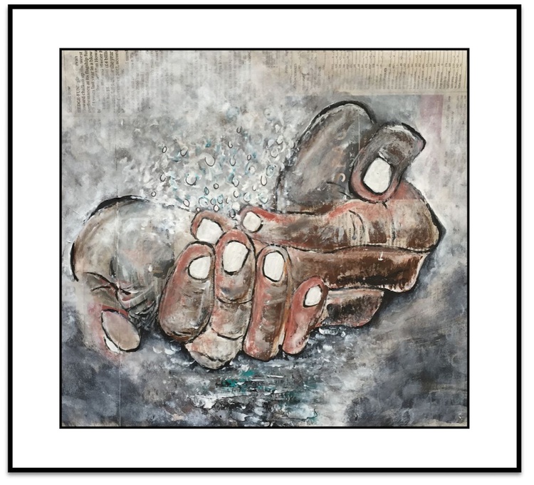 Catching Water Hands Acrylic On Newspaper Art Ha Artfinder