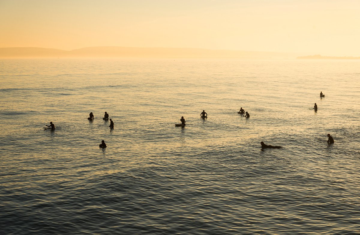 Photorealistic Landscape Photograph By Andrew Lever, 60 X 40, Sunset Surfers, Original Artwork