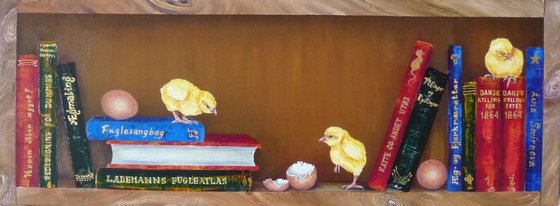 Bookcase with chickens I