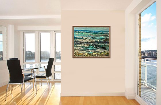 CASPEAN SEA - original oil landscape painting, seascape, beach, seashore, waves, turquoise blue colours 60x70