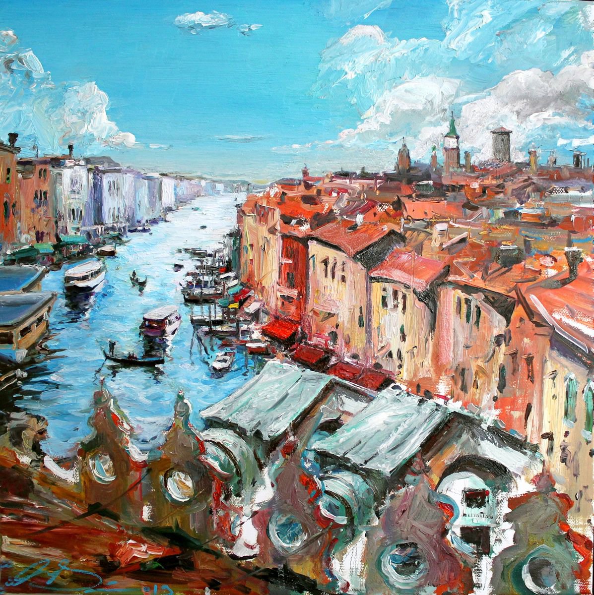 Impressionistic Cityscapes Oil Painting By Maximo Damico, 16 X 16", View From The Terrace, Original Artwork