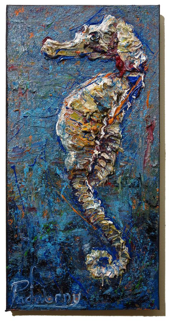 Original Oil Painting Sea Horse Expressionism