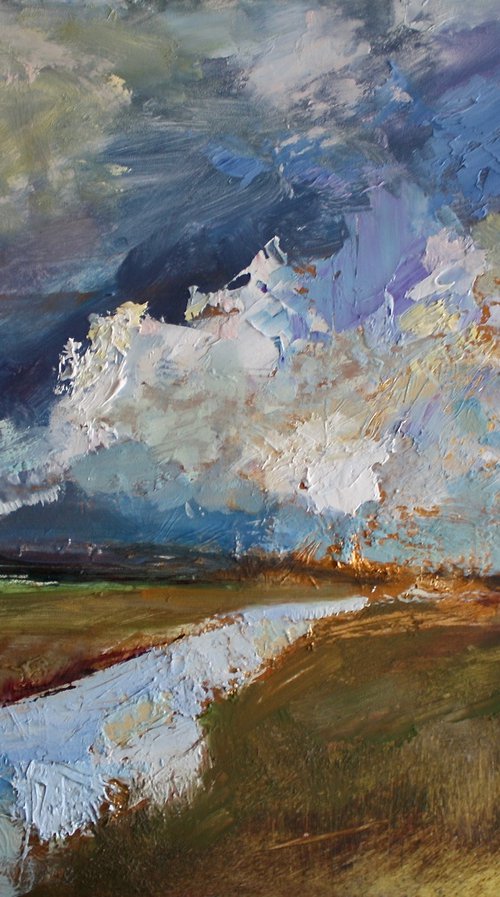 'Storm Coming III' (Sky, Clouds, Dramatic River Landscape Oil Painting). by Simon Jones