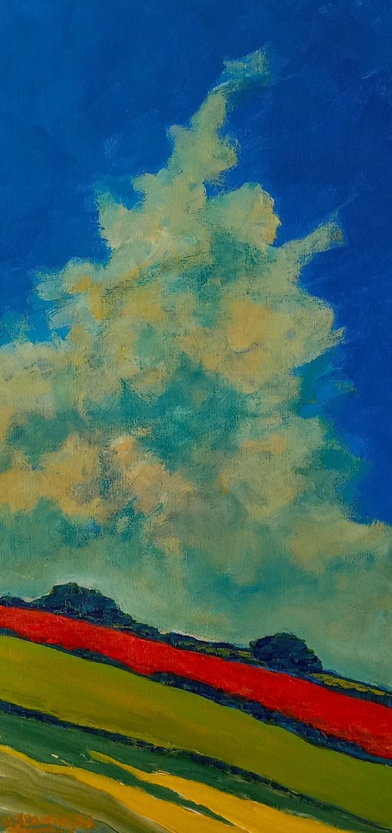 Impressionistic Landscape Acrylic Painting By David J Edwards, 12 X 24, Hillside Colours, Original Artwork