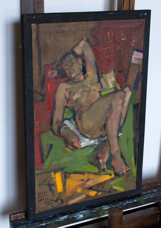 "Lying on back". 46х72см. oil on canvas. 2015.