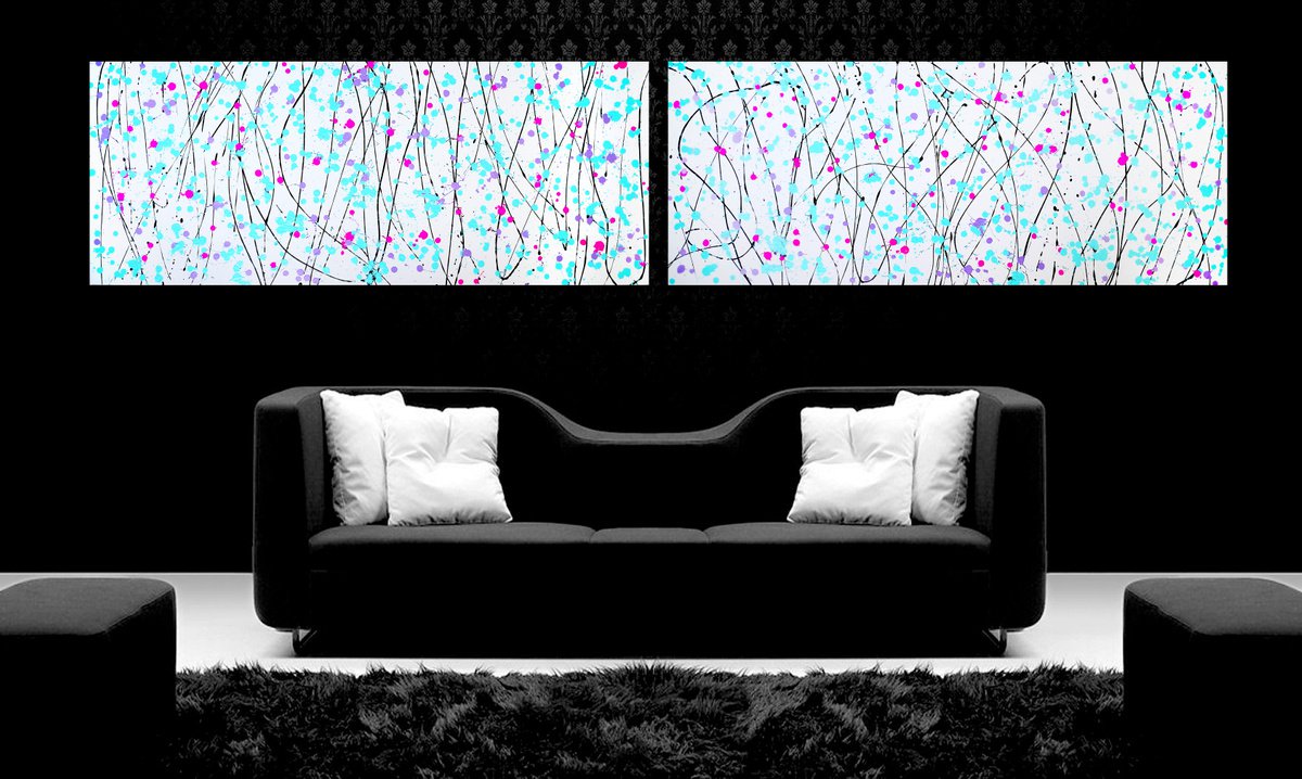 Organic Abstract Acrylic Painting By Estelle Asmodelle, 120 X 24, Spring Number 2 - Diptych, Original Artwork