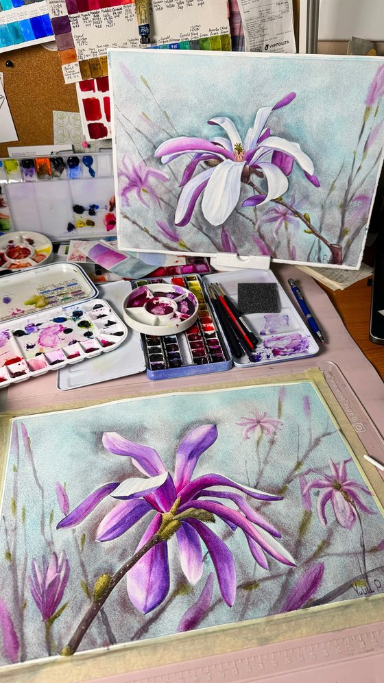 Magnolia watercolor flowers №2