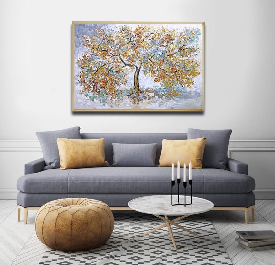 Tree of Life - Original Gold Color Abstract Painting  90 x 60 cm (36 x 24 inches)