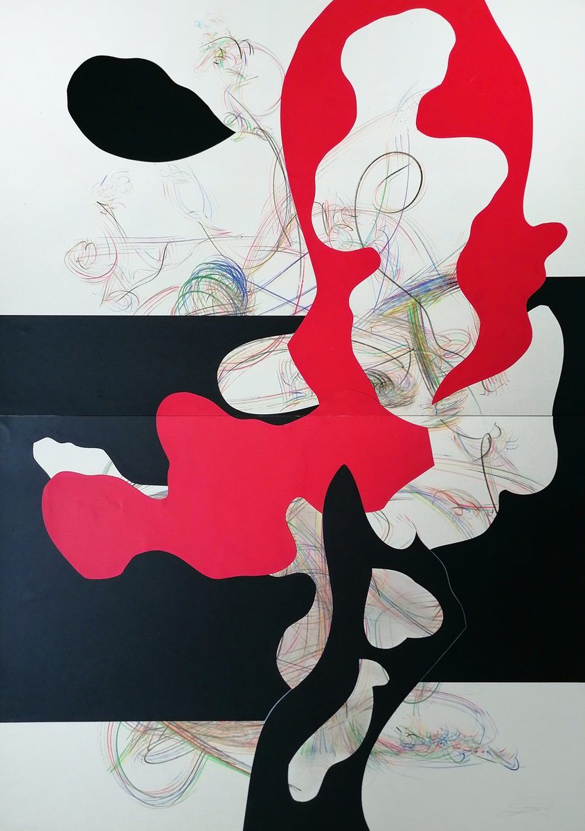 Surrealistic Abstract Collage By Stefano Mazzolini, 39 X 55", Vinilo, Original Artwork