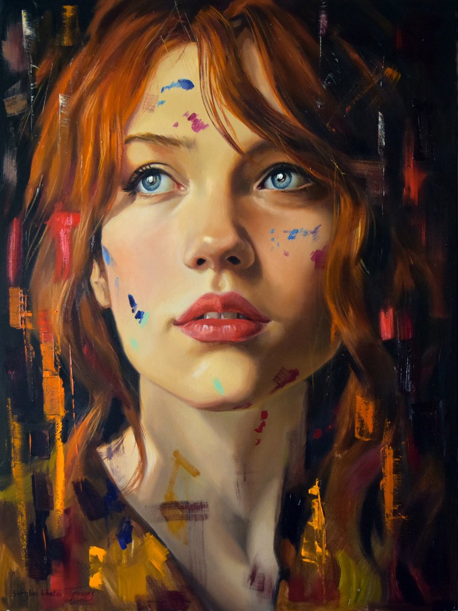 Expressive Portrait Oil Painting By Serghei Ghetiu, 24 X 31", Contemporary Woman Portrait, Original Artwork