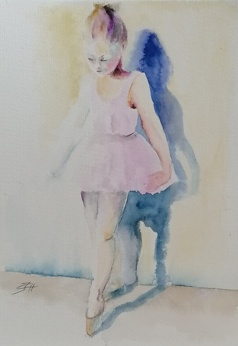 Impressionistic Portrait Watercolour By Susana Z. Harris, 7 X 11", Little Ballerina In White, Original Artwork