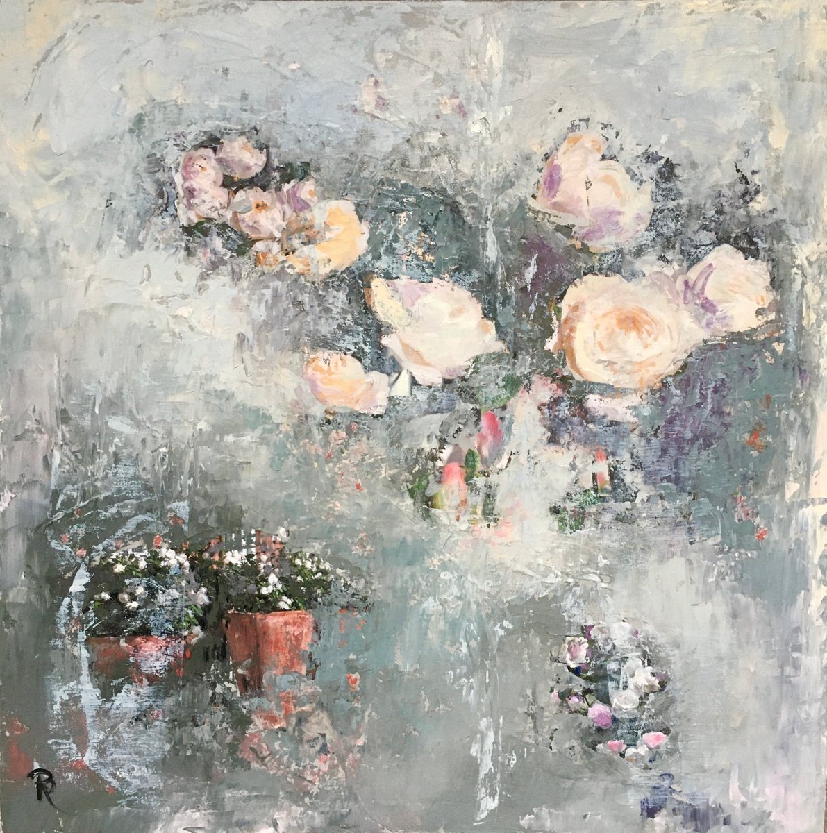 Organic Botanical Painting By Rebecca Pells, 12 X 12", The Terracotta Pots, Original Artwork