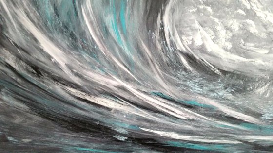 Wild Water - Wave Art, Seascape, Moody Monochrome, XL, Large Painting