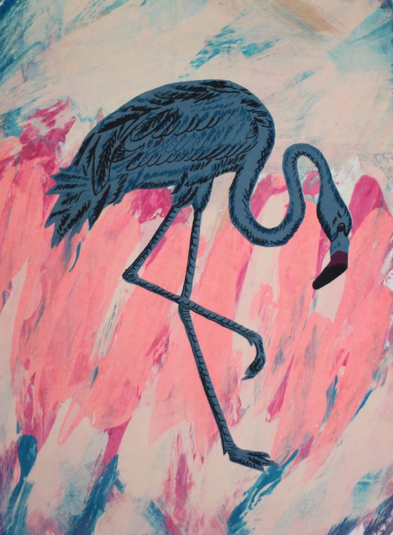 Feathered Standing Blue Flamingo