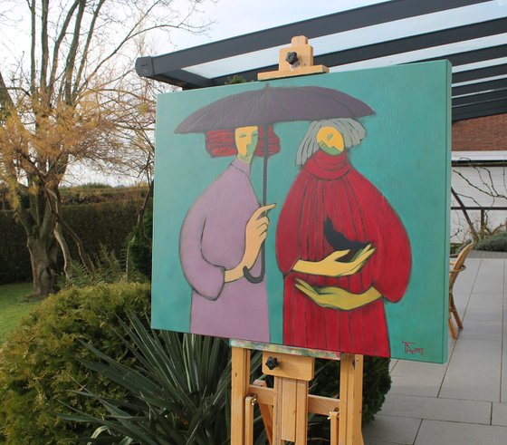 Two under an umbrella.