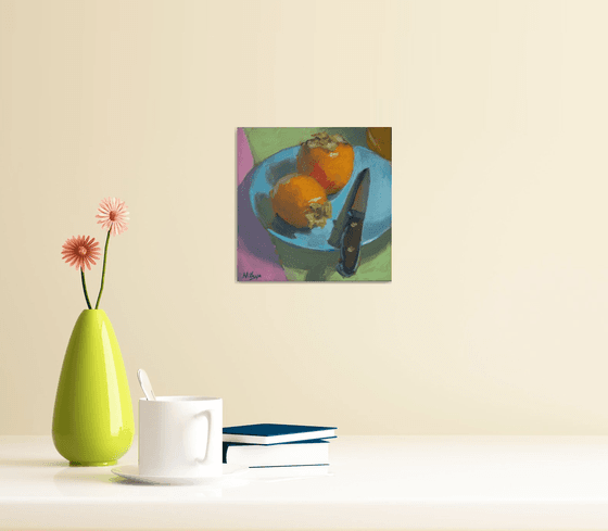 Small Painting - Persimmons on a plate! - Kitchen Decor, Home Decor