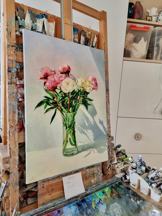 " The aroma of peonies captivates… " flower  Peonies liGHt original painting  GIFT (2023)