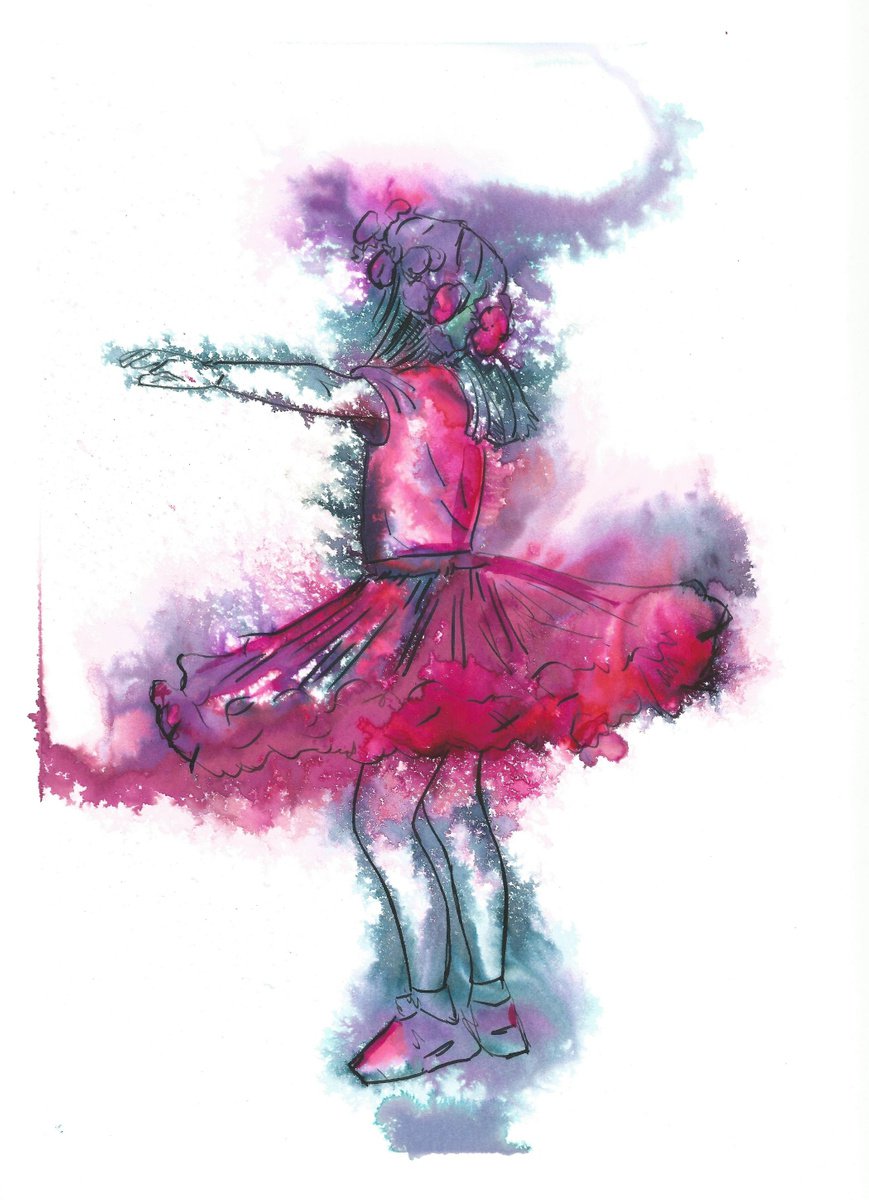 Dancer, child in a pink dress painting, Swish Swish by Dianne Bowell