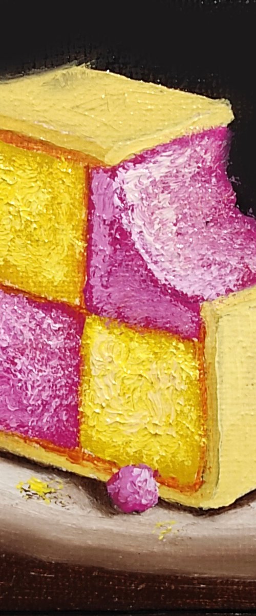 Little Battenberg cake slice still life by Jane Palmer Art