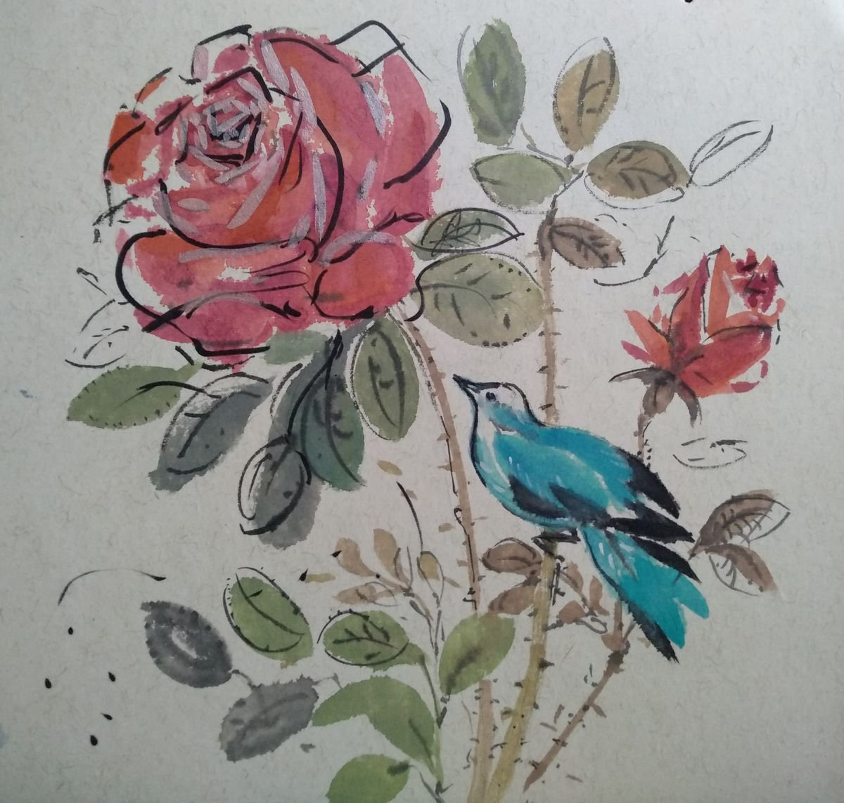 Bird and rosa by Marina Del Pozo
