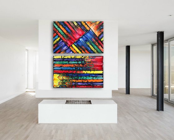 "Crushing It Series" - FREE USA SHIPPING - Original PMS Abstract Diptych Oil Paintings On Reclaimed Wood - 40" x 52"