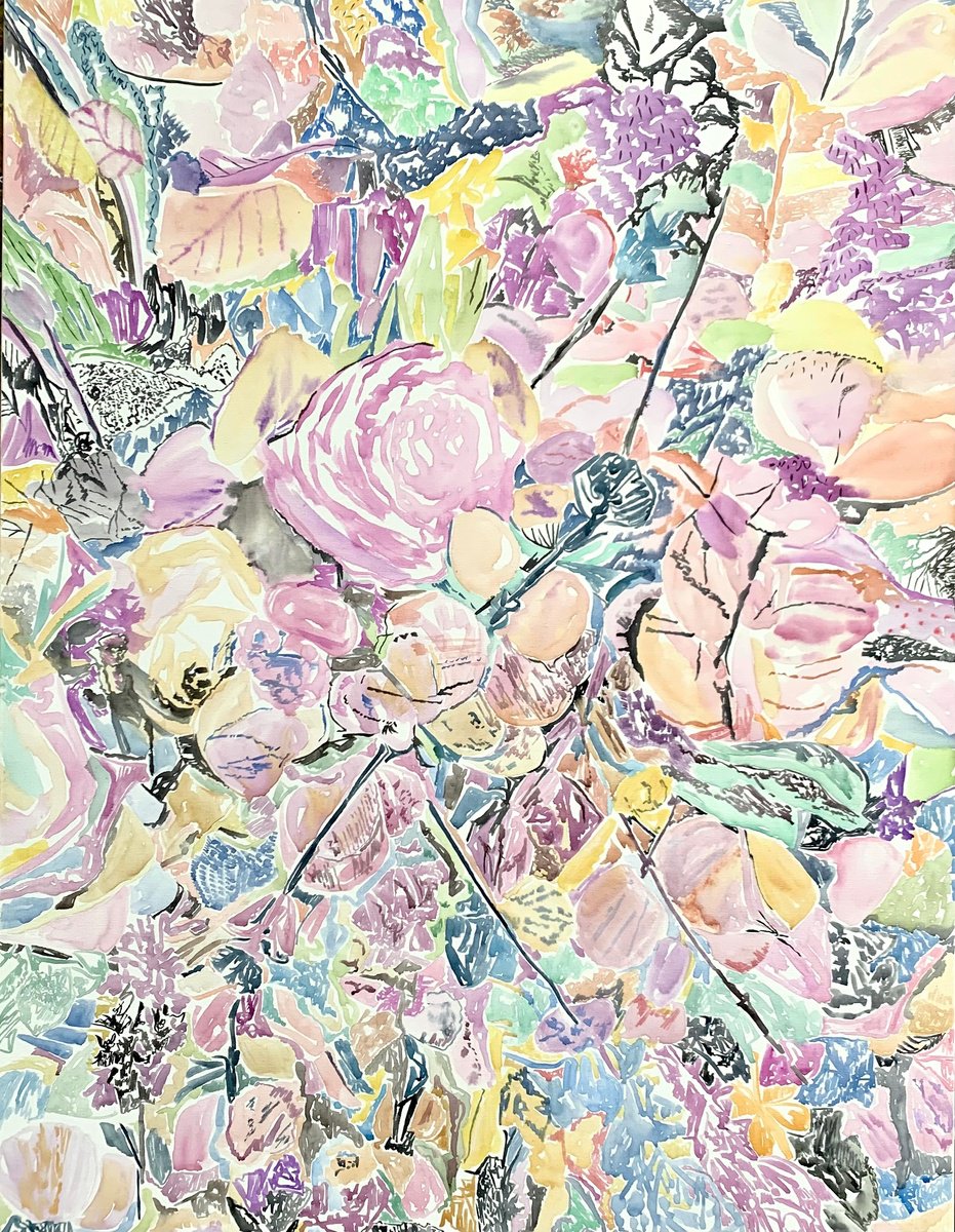 Organic Watercolour , Summer Water Garden By Kathleen Mullaniff, 36 X 48, Artwork For Sale On Artfinder