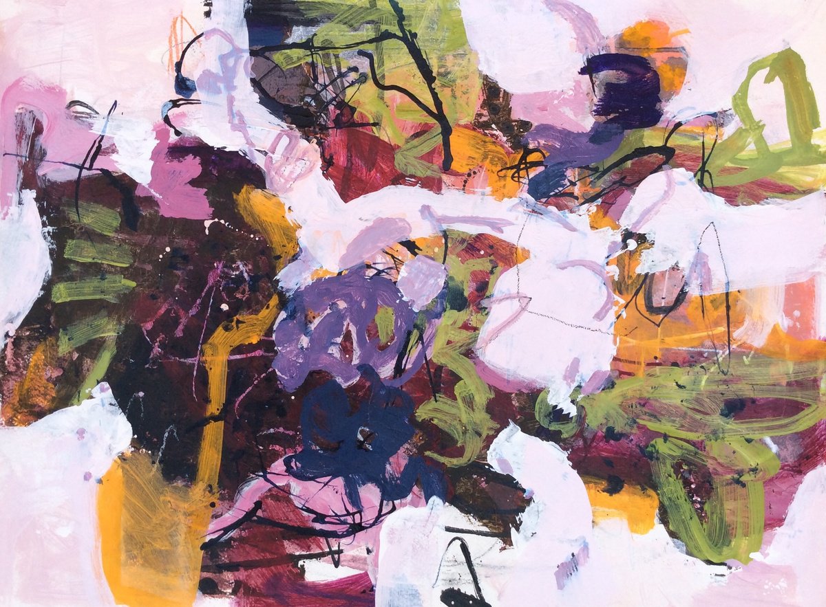 Expressive Botanical Acrylic Painting By Linda Coppens, 29 X 22", Dancing Hues, Original Artwork