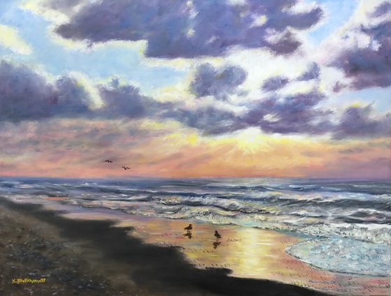 BEACH DAWN WITH GULLS by K. McDermott