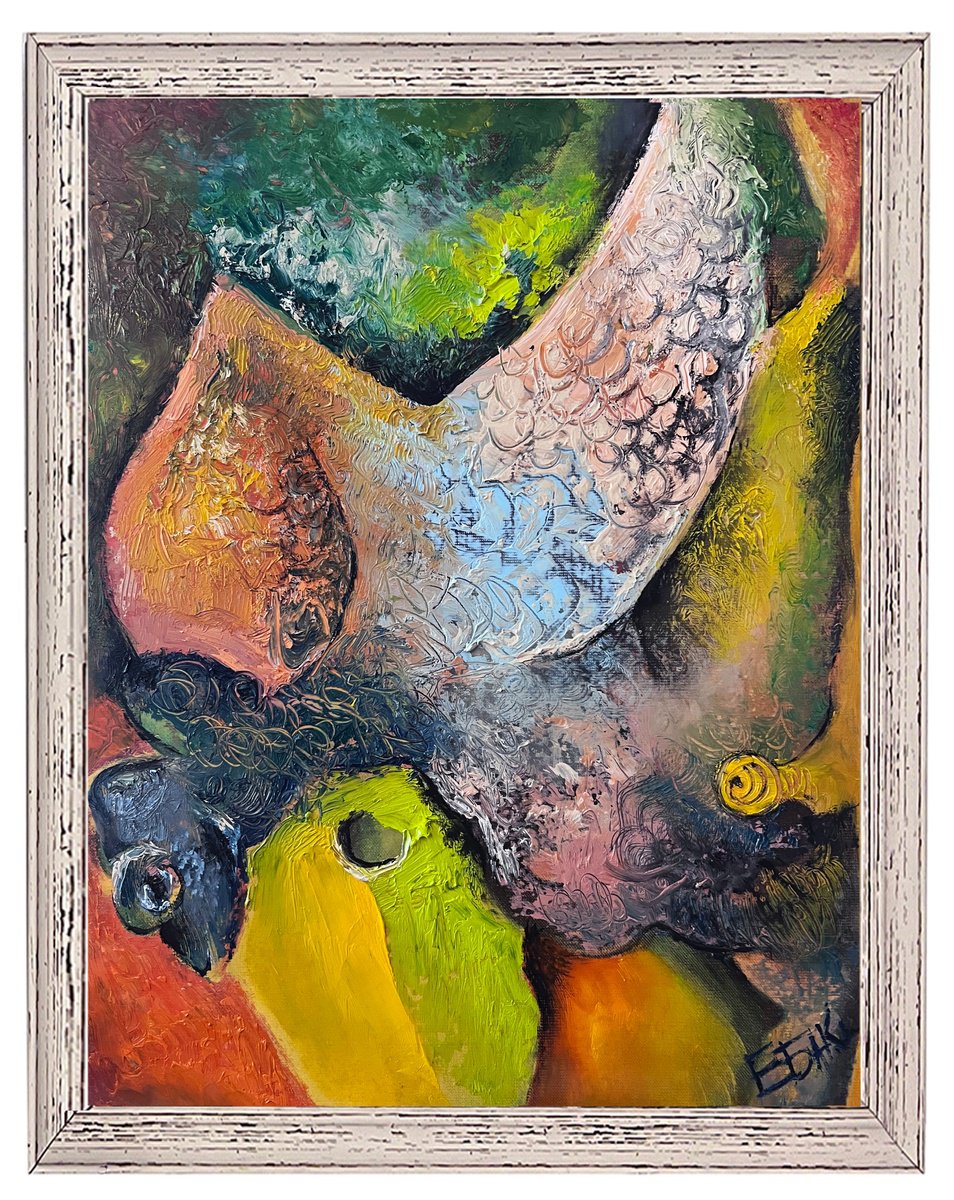 Abstract Animal Oil Painting By Eleonora Bakalova, 18 X 22, Life, Original Artwork