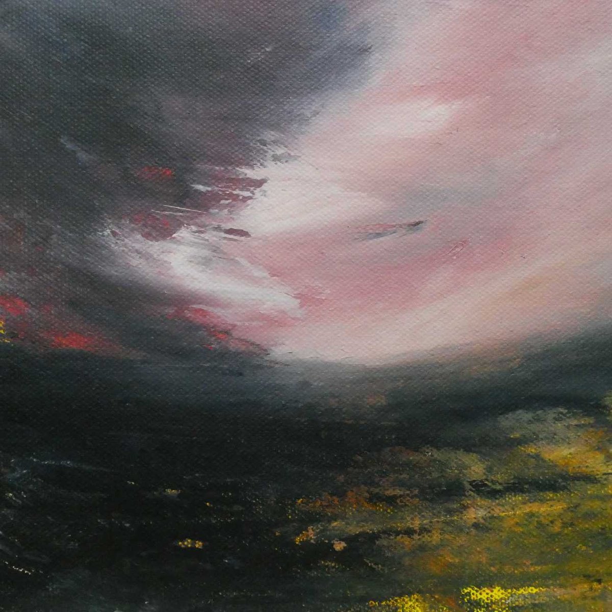 Expressive Landscape Acrylic Painting By Oconnart, 10 X 10", Black Moorland Storm, Original Artwork
