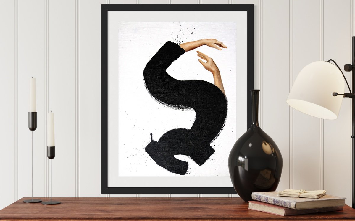 Dance - oil painting, unusual gift,black line, home decor, original gift by Anzhelika Klimina
