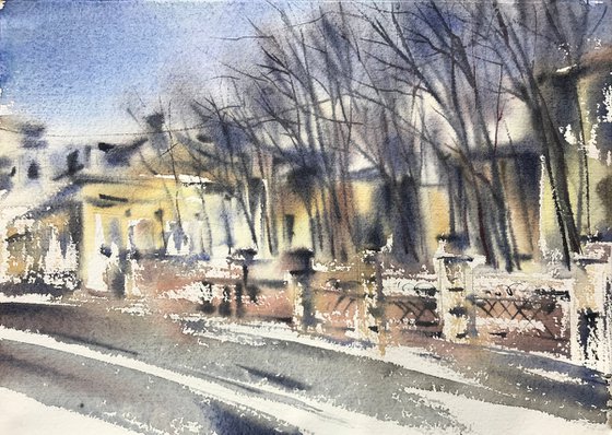 Unfamiliar city. Moscow, Vorontsovo Pole street. Original painting, watercolour.