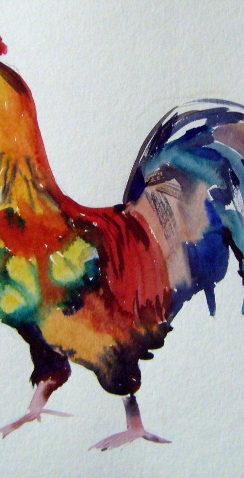 Cock, watercolor painting 35x28 cm, gift art! by Valentina Kachina